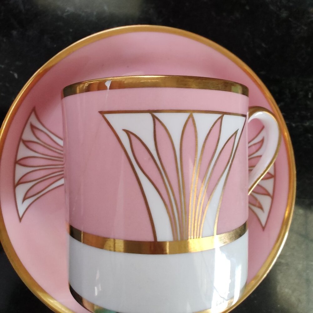 1941 Copeland Spode Custom Made Porcelain Demi-Tasse Pink Green Tea Set - Picture 15 of 16